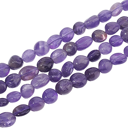 Nbeads 2 Strands Natural Amethyst Beads Strands, Grade A, Oval, 8~15x7~12x4~12mm, Hole: 1mm, about 30~45pcs/strand, 15.7 inch(39.88cm)