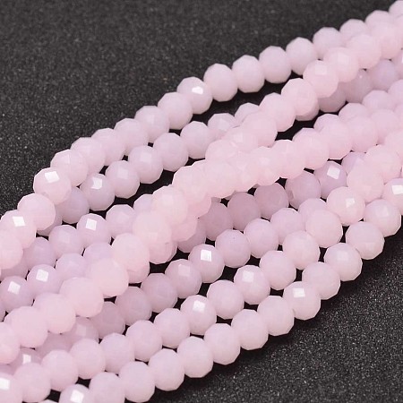 Arricraft Glass Beads Strands, Imitation Jade Glass Beads, Faceted, Rondelle, Pink, 4mm, Hole: 1mm, about 107pcs/strand, 16.8 inches
