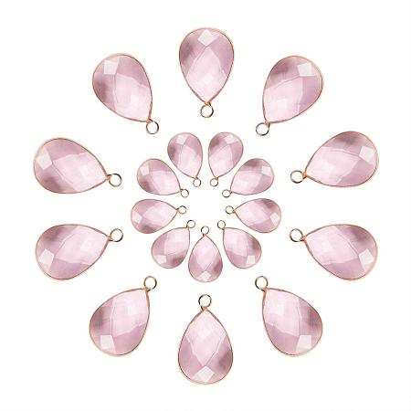 PandaHall Elite 20pcs 2 Sizes Faceted Teardrops Crystal Pearl Pink Glass Pendants Charms Drop Glass Dangle for Necklace Jewelry Making