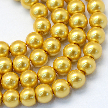 Baking Painted Pearlized Glass Pearl Round Bead Strands, Gold, 10~11mm, Hole: 1.5mm; about 85pcs/strand, 31.4 inches1.5mm