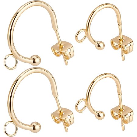 Beebeecraft 20Pcs 2 Size Half Hoop Earring Findings 24K Gold Plated Stainless Steel Huggie Earrings with Loop and Ear Nuts for Women DIY Jewelry Dangle Earring Making