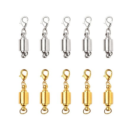 Arricraft 2 Sets 2 Colors Brass Magnectic Clasps, Colunm, with Alloy Lobster Claw Clasps and Iron Jump Rings, Mixed Color, 40x8mm, Hole: 4.5mm, 1 set/color
