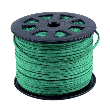 NBEADS 3mm Medium Sea Green Color Micro Fiber Flat Faux Suede Leather Cords Strip Cord Lace Beading Thread Braiding String 100 Yards/Roll for Jewelry Making