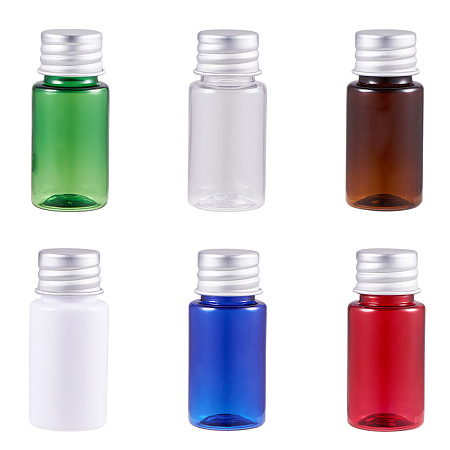 BENECREAT 24 Pack 10ml PET Plastic Sample Bottles Vials Refillable Bottles with Orifice Reducers and Aluminum Caps for Lotion, Emulsion, Creams - 6 Color