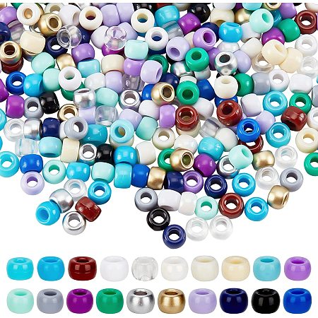 NBEADS 1000 Pcs Opaque Acrylic Pony Beads, 20 Colors Bracelet Pony Beads 9mm Plastic Loose Beads with 4mm Hole for Friendship Bracelets, Hair Braiding, Necklace Key Chain Kandi Jewelry Making