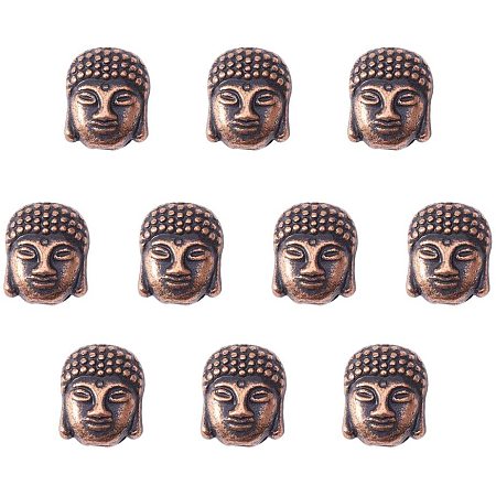 NBEADS 20 Pcs Buddha Head Tibetan Style Alloy Beads, Red Copper Metal Spacer Beads Loose Connector Charm Beads for DIY Bracelet Necklace Earrings Jewelry Making