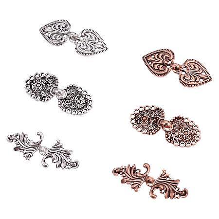 PandaHall Elite 6 Pairs 3 Shapes Alloy Baroque Spade Cape or Cloak Clasp Fasteners Decorative Sew On Hooks and Eyes for Cardigan Cape or Cloak (Antique Silver, Red Copper)