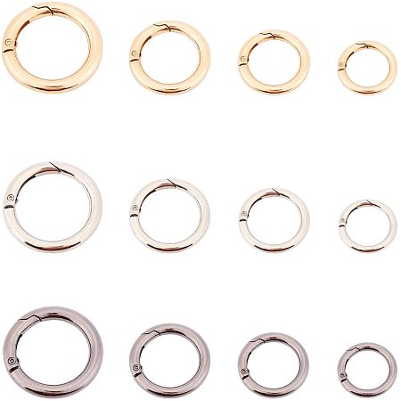 PandaHall Elite 24 pcs 3 Colors 20/25/28/35mm Spring O Ring Round Carabiner Snap Clip Hook Trigger Spring Keyring Buckle for Keychain Bags Purse Jewelry DIY Craft Making, Light Gold/Platinum/Gunmetal