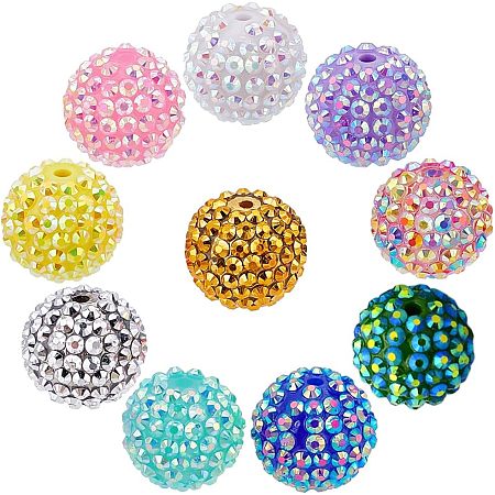 SUNNYCLUE 40Pcs 10 Style Resin Rhinestone Beads Chunk Beads Acrylic Round Beads 20mm Chunky Beads for Jewelry Making Large Resin Beads Berry Bead Bracelets Earrings Supplies Mixed Color DIY Craft