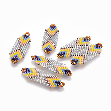Arricraft Handmade Japanese Seed Beads Links, Loom Pattern, Colorful, 35~36.5x12.5x2mm, Hole: 2x3mm