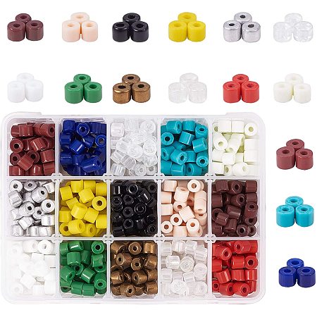 PandaHall Elite Glass Pony Beads, 600 pcs 15 Colors 7x6mm Cylindrical Rainbow Glass Waist Seed Beads for Hair Braids Bracelet Necklace Waist Chain Jewelry DIY Craft Making