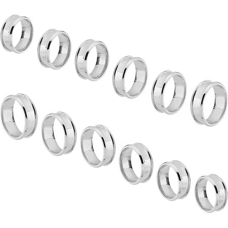 UNICRAFTALE 12pcs 6 Sizes Stainless Steel Grooved Finger Ring Settings Size 7/8/9/10/11/12 Ring Core Blank for Inlay Ring Jewelry Making Polished Comfort Grooved Finger Ring Round Grooved Finger Ring