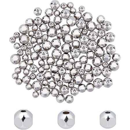 UNICRAFTALE About 120pcs Stainless Steel Faceted Round Beads 1.4/1.5mm Hole Loose Beads Tiny Loose Ball Beads for Bracelet Jewelry Making Metal Ring Stopper Beads Handmade Craft Spacer Beads