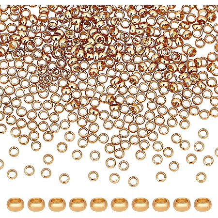 UNICRAFTALE About 500pcs Golden Surgical Stainless Steel Crimp Beads Metal Stopper Spacers Beads Large Hole Ring Bead for Jewelry Making 1.9mm