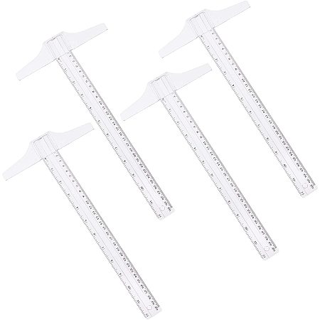 PH PandaHall 4 Pack 12 Inch/ 30 cm T-Ruler Plastic T-Square Transparent Academic T-Ruler for Drafting Art Framing and General Layout Work