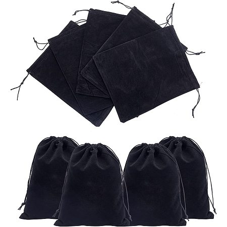NBEADS 8 Pcs Black Velvet Bags with Drawstrings, 7.87×9.72