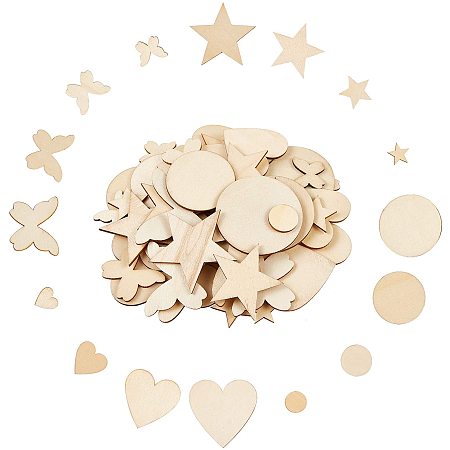 NBEADS 90 Pcs Wood Cutouts Wooden Blanks Unfinished Wood Ornaments Wooden Slices for Christmas Decoration DIY Craft and Card Making