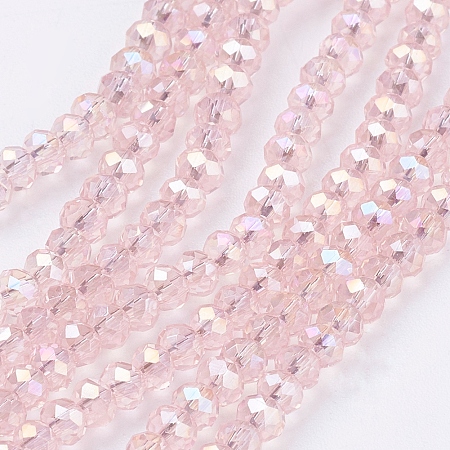 Honeyhandy Electroplate Glass Beads Strands, AB Color Plated, Faceted Rondelle, Pearl Pink, 3x2mm, Hole: 0.5mm, about 165~170pcs/strand, 16.7 inch