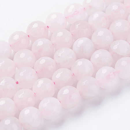 Honeyhandy Natural Rose Quartz Beads Strands, Faceted, Round, Pink, 8mm, Hole: 1mm, about 46pcs/strand, 15.75 inch