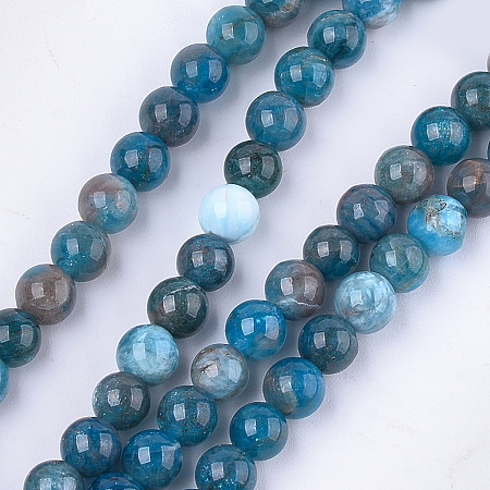 Honeyhandy Natural Apatite Beads Strands, Grade AB, Round, 6mm, Hole: 0.8mm, about 62~65pcs/strand, 15.3 inch