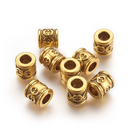 Honeyhandy Tibetan Style Alloy Spacer Beads, Lead Free & Cadmium Free, Tube, Antique Golden Color, Size: about 10mm in diameter, 10mm thick, hole: 5.5mm