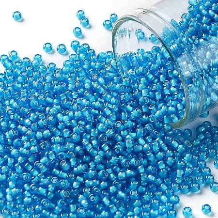 Honeyhandy TOHO Round Seed Beads, Japanese Seed Beads, (931) Inside Color Aqua/White Lined, 11/0, 2.2mm, Hole: 0.8mm, about 1110pcs/10g