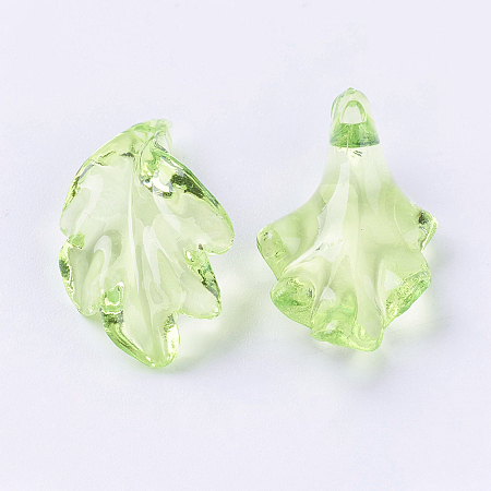 Honeyhandy Light Green Transparent Acrylic Leaf Pendants for Chunky Necklace Jewelry, 24x15x5mm, Hole: 1.5mm