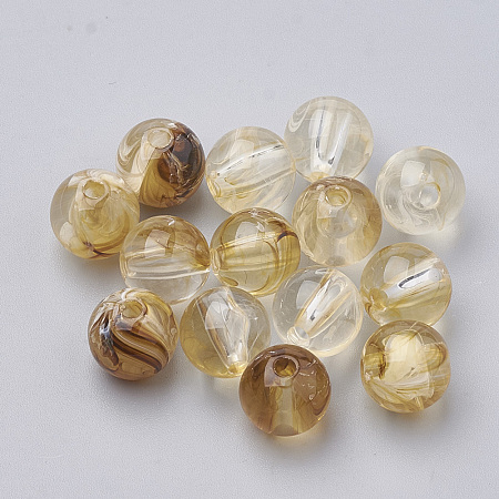 Honeyhandy Transparent Acrylic Beads, Two-Tone, Round, Light Khaki, 10mm, Hole: 1.5mm