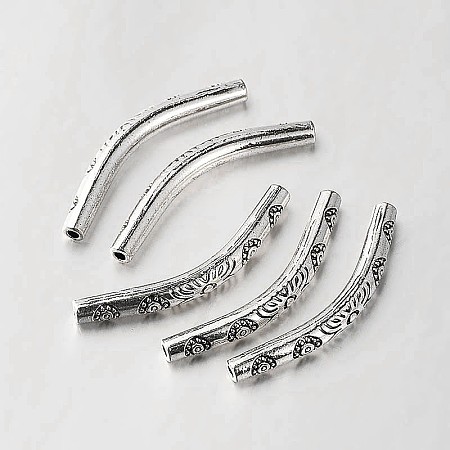 Honeyhandy Tibetan Style Alloy Curved Tube Beads, Curved Tube Noodle Beads, Antique Silver, 35x4x4mm, Hole: 1mm