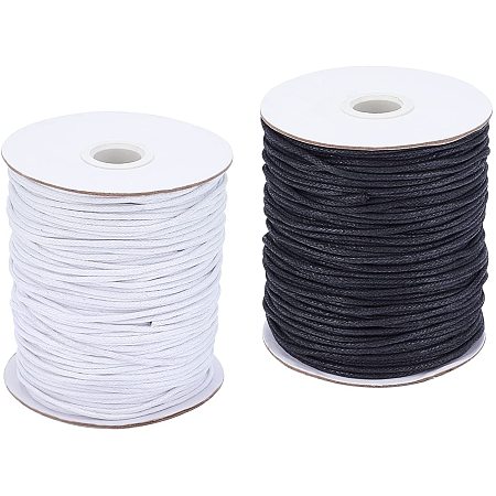 Arricraft 2 Rolls Waxed Cotton Thread Cord, 2mm Bracelet Thread Beading String 100 Yards per Roll Spool for Jewelry Making and Macrame Supplies- Black & White