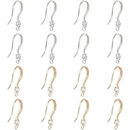 NBEADS 8 Pairs Brass Zirconia Earring Findings, 2 Colors Brass Cubic Zirconia Earring Hooks Ear Wire Findings for Jewelry Making