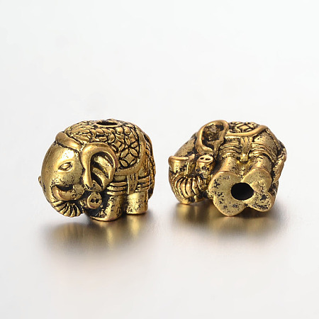 Honeyhandy Elephant Alloy Beads, Antique Golden, 9.5x11.5x7.5mm, Hole: 2mm