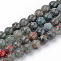 Arricraft Natural African Bloodstone Beads Strands, Heliotrope Stone Beads, Faceted, Round, 6~6.5mm, Hole: 1mm, about 63pcs/strand, 15.5 inches