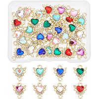 SUPERFINDINGS 32Pcs 8 Colors Zinc Alloy Links Connectors 12x14mm CZ Stone Heart Links Charms Birthstone Love Heart Bead Pendant with Wing for Jewelry Making DIY Craft