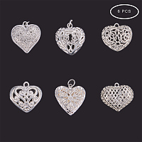 PandaHall Elite 6 Pcs Brass Filigree Hollow Heart Charm Pendants 6 Styles for Jewelry Making Silver