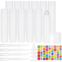 BENECREAT 24 Pack White Refillable Empty Plastic Roller Bottle Essential Oil Roller Bottles 5ml Glass Roller Ball with 10Pcs Droppers, 4Pcs Funnels for Essential Oils, Aromatherapy, Perfumes