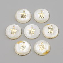 Honeyhandy Freshwater Shell Pendants, Flat Round & Tortoise, Golden, 16x3.5~4mm, Hole: 1.2mm