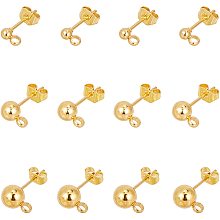 Unicraftale Vacuum Plating 304 Stainless Steel Ear Stud Components, with Loop, Ball, with Iron Ear Nuts, Earring Backs, Golden, 6.8x5.2x1.1cm; 60pcs/box