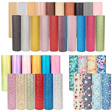 PandaHall Elite 40 Sheets 6 Style Faux Leather Fabric Sheets - Rainbow Mirrored, Glitter, Christmas Theme, Sequins PU Leather Sheets for Earring Hair Bows Crafts Making, A5 Size 6" x 8"