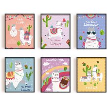 ARRICRAFT 6 Pcs/Set Unframed Canvas Wall Art Prints Cartoon Alpaca Pattern Decorative Wall Art Hanging Painting Home Artwork Decoration for Living Room Bedroom 9.8"x7.8"