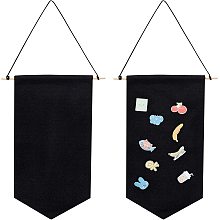 FINGERINSPIRE 2 Pcs Hangable Enamel Pin Wall Display Banner 24x12 Inch Blank Pin Display Banner with Wooden Stick Black Polyester Pennant Wall Display Banner for Badge Pin Brooch Button