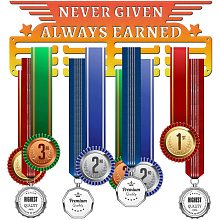 GLOBLELAND Never Given Always Earned Medal Holder Display Hanger Rack Frame for Sport Race Metal Medal Hanger for Running Gymnastics Soccer Basketball Competitions,15.75x6Inches, Gradient Color