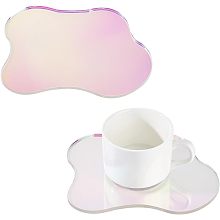 FINGERINSPIRE 2Pcs Cloud Shaped Acrylic Coaster 5.1x6.4inch Clear Iridescent Irregular Coaster Creative Decorative Plate Coaster for Kitchen Counter, Dresser, Office Desk