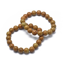 Honeyhandy Natural Wood Lace Stone Bead Stretch Bracelets, Round, 2 inch~2-3/8 inch(5~6cm), Bead: 5.8~6.8mm