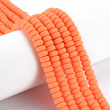 Honeyhandy Handmade Polymer Clay Beads Strands, for DIY Jewelry Crafts Supplies, Flat Round, Coral, 6~7x3mm, Hole: 1.5mm, about 113~116pcs/strand, 15.55 inch~16.14 inch(39.5~41cm)