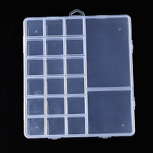 Honeyhandy Rectangle Polypropylene(PP) Bead Storage Containers, with Hinged Lid and 20 Grids, for Jewelry Small Accessories, Clear, 19x17x1.8cm, Hole: 17x6mm, Compartment: 29x29mm and 70x70mm and 113x70mm