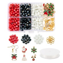 ARRICRAFT DIY 4 Pairs Earring/Bracelets Making Kits, 10Pcs Christmas Themed Alloy Enamel Pendants, 300Pcs 3 Colors Glass Beads, Elastic Crystal Thread, Iron Earring Hooks, Mixed Color, 6x5mm, Hole: 1mm