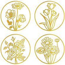 GLOBLELAND 4Pcs Round Frame Flower Hot Foil Plate Rose Tulip Daisy Corn Poppy for DIY Foil Paper Embossing Scrapbooking Decor Greeting Cards Making Wedding Birthday Invitation,Matte Platinum