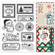 GLOBLELAND Christmas Tree Stamp Clear Stamp Santa Claus Bells Snowflakes Silicone Clear Stamp Dates Rubber Stamp for Scrapbook Journal Card Making 4.3 x 6.3 Inch