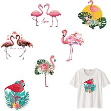 NBEADS 6 Pcs Flamingo Heat Transfer Stickers, Iron On Transfer Patches Plant Pattern DIY Heat Transfer Vinyls Stickers Iron On Decals for T-Shirt Couple Shirts Backpack Clothing Applique